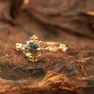 Stunning golden colorful diamond wedding ring sz 5